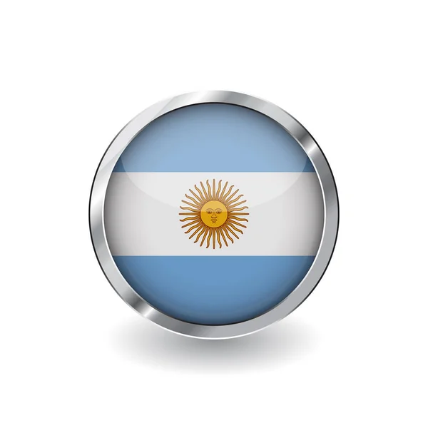 Flag Argentina Button Metal Frame Shadow Argentina Flag Vector Icon — Stock Vector
