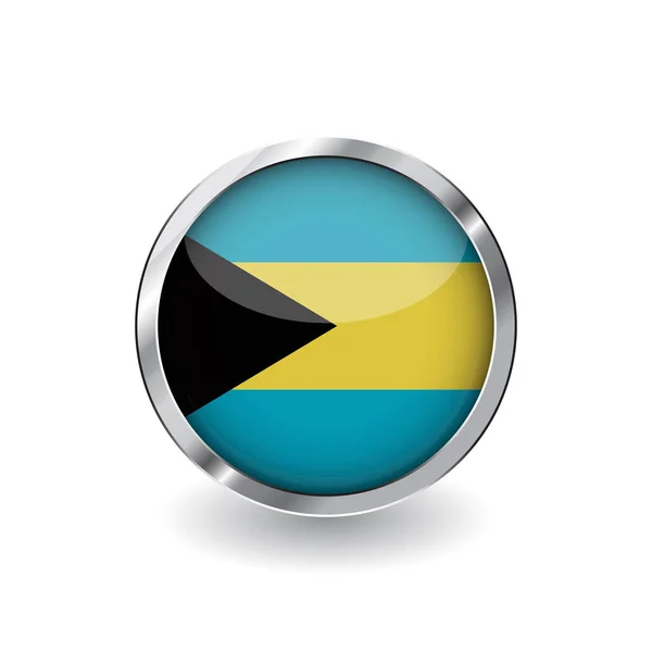 Bandera Bahamas Botón Con Marco Metal Sombra Bahamas Icono Del — Vector de stock