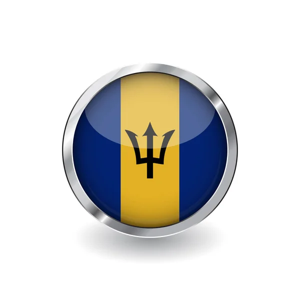 Bandiera Delle Barbados Bottone Con Cornice Ombra Metallo Icona Vettoriale — Vettoriale Stock