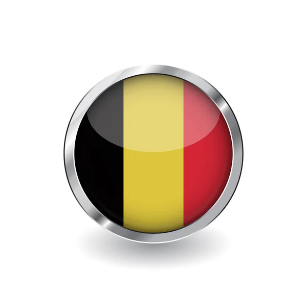 Bandera Belgium Botón Con Marco Metal Sombra Icono Del Vector — Vector de stock