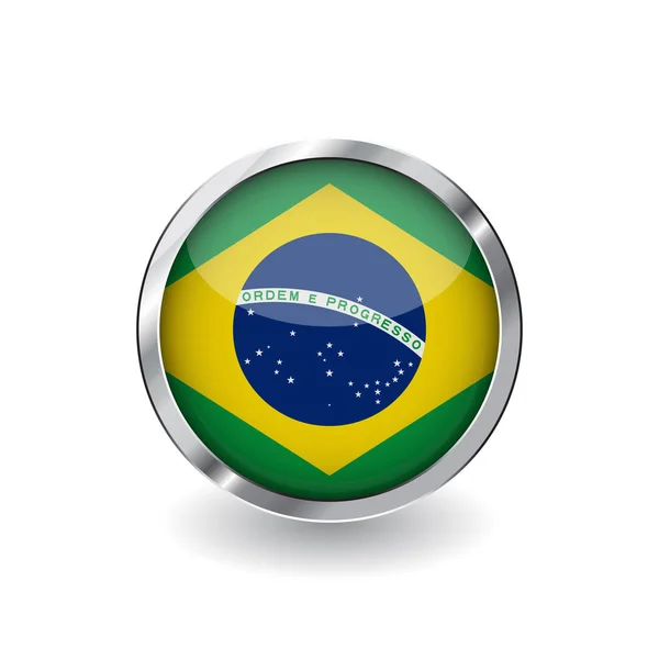 브라질 그림자와 프레임 버튼의 플래그 브라질 아이콘 효과와 테두리 바탕에 — 스톡 벡터
