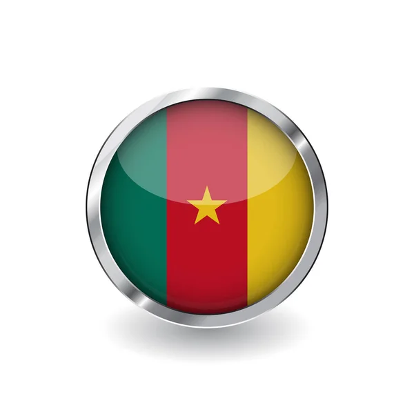 Σημαία Του Καμερούν Κουμπί Μεταλλικό Σκελετό Και Σκιά Σημαία Του — Διανυσματικό Αρχείο