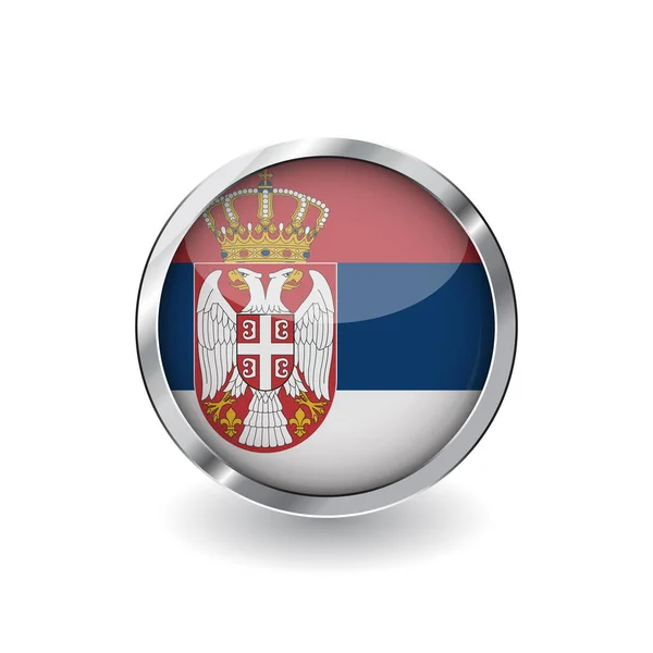 Flag Serbia Button Metal Frame Shadow Serbia Flag Vector Icon — Stock Vector