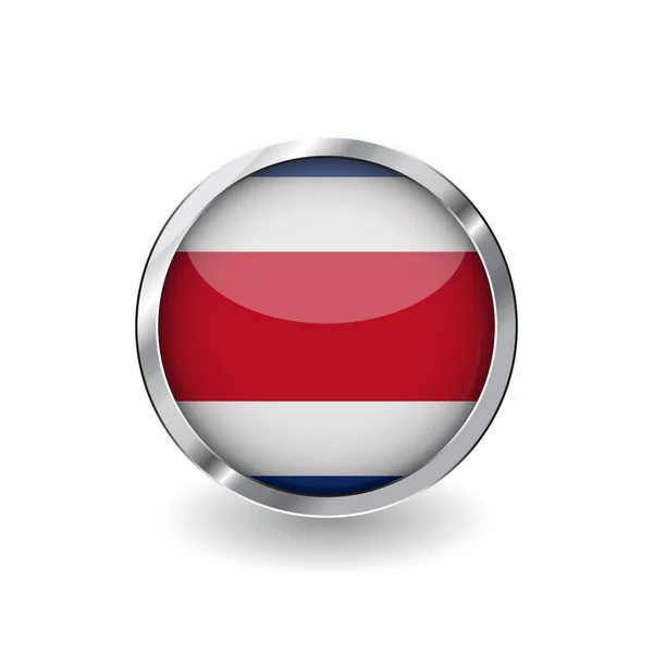Vlajka Kostariky Tlačítko Kovovým Rámem Stín Costa Rica Vlajky Vektorové — Stockový vektor