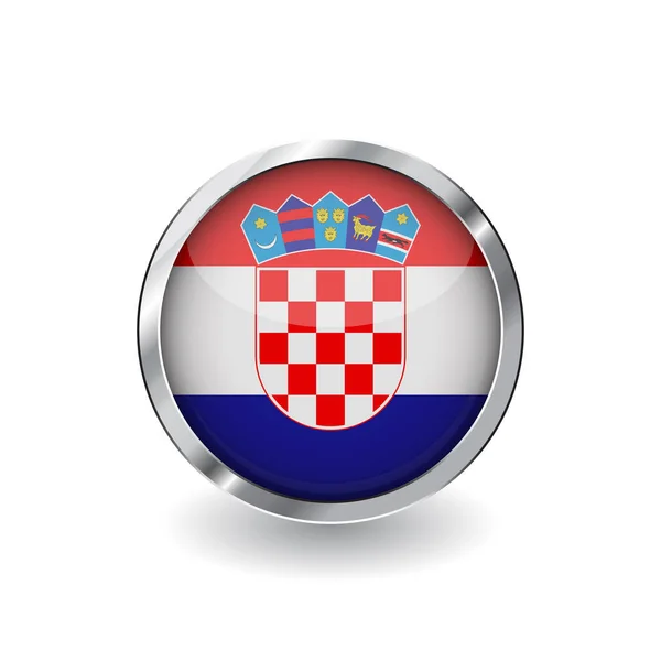 Bandera Croacia Botón Con Marco Metal Sombra Croatia Icono Del — Archivo Imágenes Vectoriales