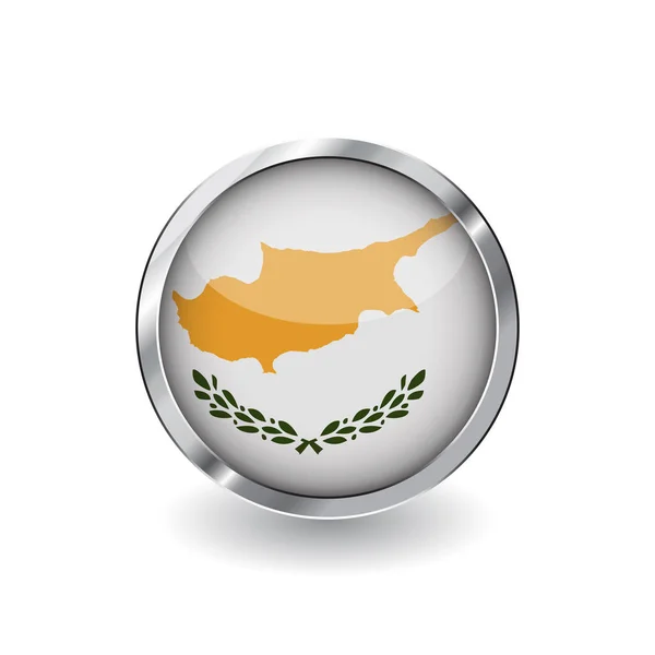 Bandiera Cipro Bottone Con Cornice Ombra Metallo Icona Vettoriale Bandiera — Vettoriale Stock