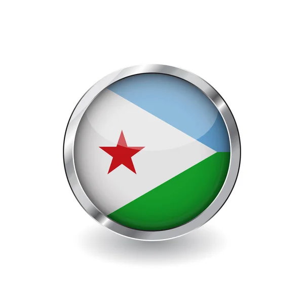 Vlag Van Djibouti Knop Met Metalen Frame Schaduw Vlag Van — Stockvector