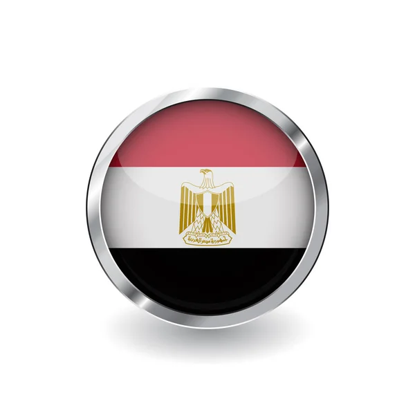 Прапор Єгипту Кнопка Металевою Рамою Тінь Єгипетський Прапор Векторний Значок — стоковий вектор