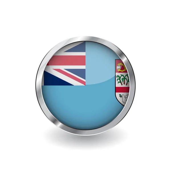 Bandeira Fiji Botão Com Moldura Metal Sombra Ícone Vetor Bandeira — Vetor de Stock