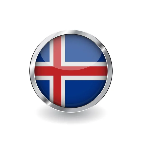 Izland Fém Keret Árnyék Gomb Zászlaja Izland Lobogója Vektor Ikon — Stock Vector