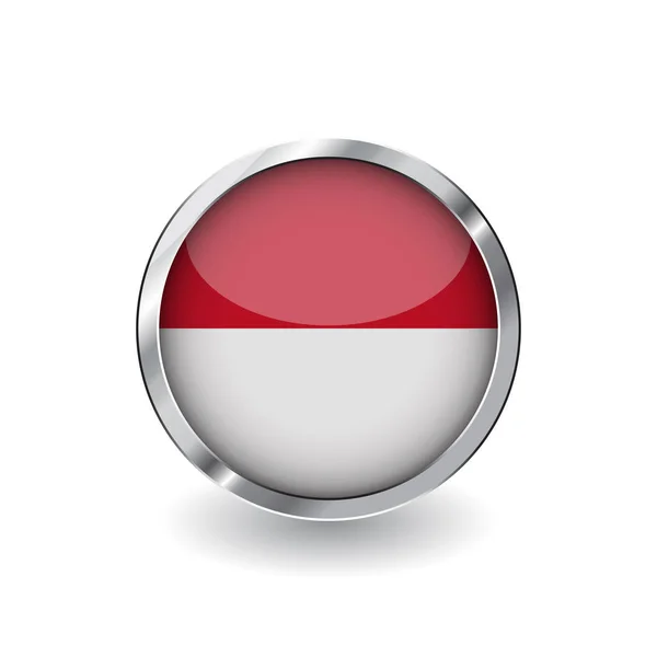 Bendera Indonesia Tombol Dengan Bingkai Logam Dan Bayangan Ikon Vektor - Stok Vektor
