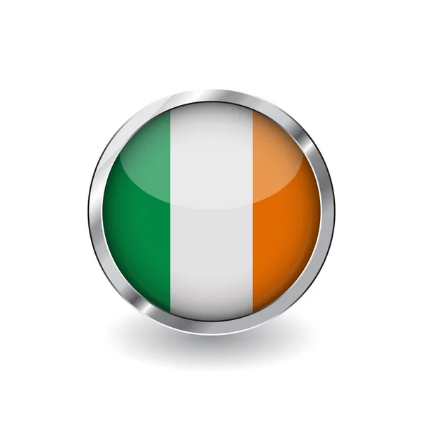 Bandeira Irlanda Botão Com Moldura Metal Sombra Ícone Vetor Bandeira —  Vetores de Stock