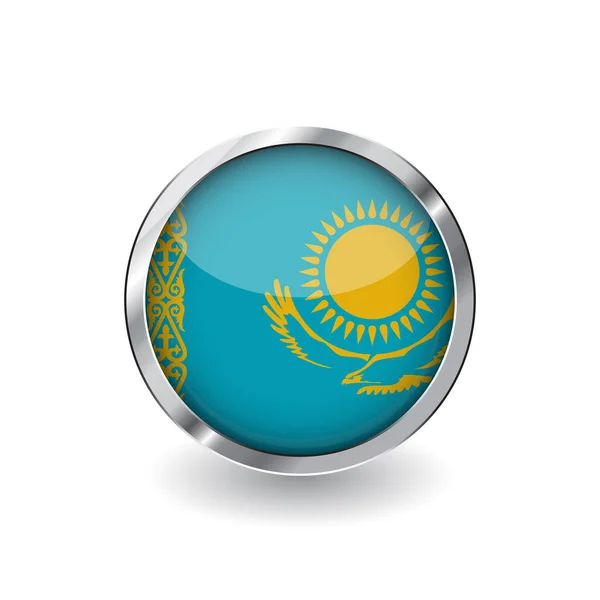 Flag Kazakhstan Button Metal Frame Shadow Kazakhstan Flag Vector Icon — Stock Vector