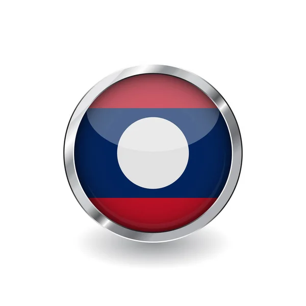 Bandeira Laos Botão Com Moldura Metal Sombra Ícone Vetor Bandeira — Vetor de Stock