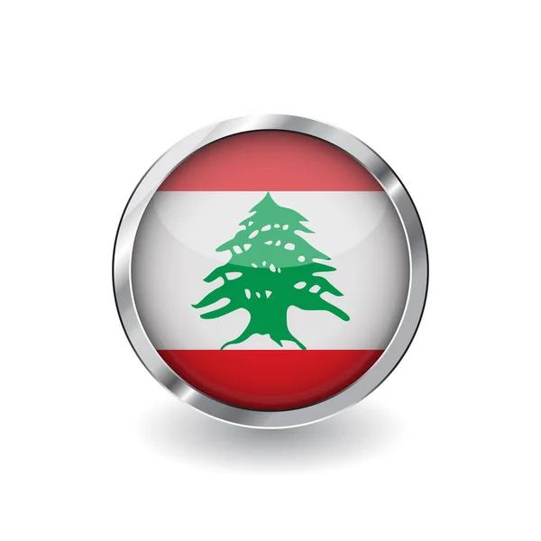 Vlag Van Libanon Knop Met Metalen Frame Schaduw Vlag Van — Stockvector