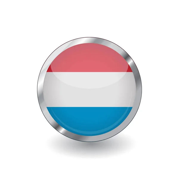 Bandera Luxembourg Botón Con Marco Metal Sombra Luxembourg Icono Del — Vector de stock