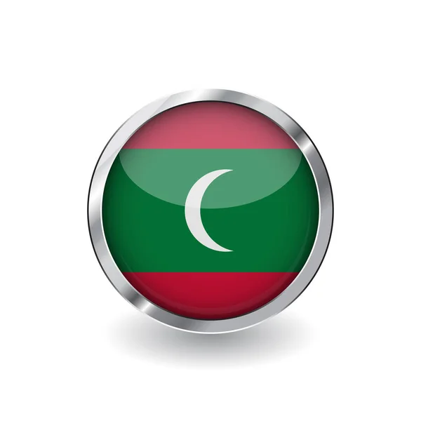 Flagge Der Malediven Knopf Mit Metallrahmen Und Schatten Malediven Flagge — Stockvektor