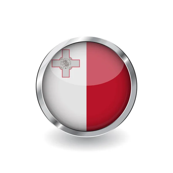 Flag Malta Button Metal Frame Shadow Malta Flag Vector Icon — Stock Vector