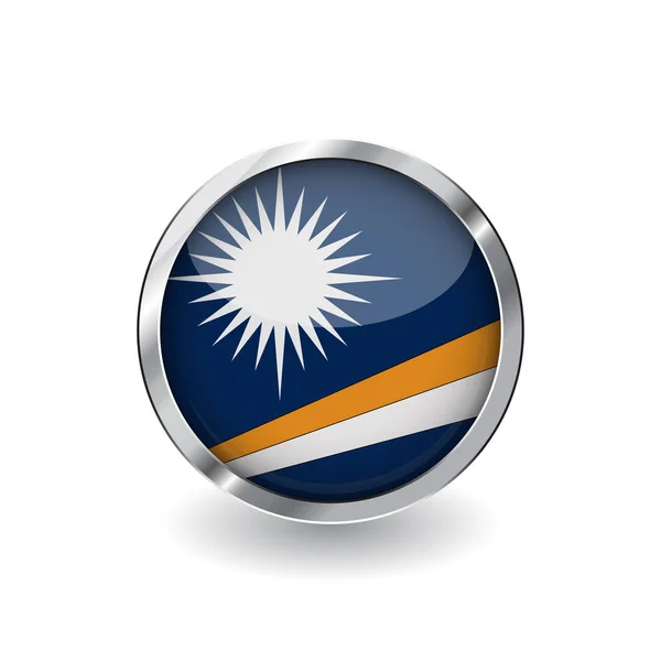 Bandera Las Islas Marshall Botón Con Marco Metal Sombra Marshall — Vector de stock