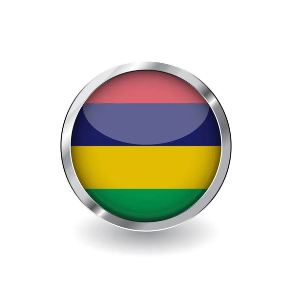 Flagge Von Mauritius Knopf Mit Metallrahmen Und Schatten Mauritius Flaggenvektorsymbol — Stockvektor