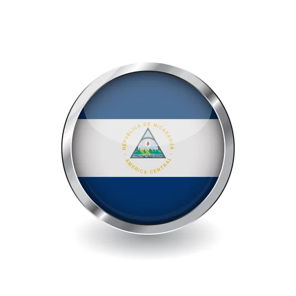 Flag Nicaragua Button Metal Frame Shadow Nicaragua Flag Vector Icon — Stock Vector