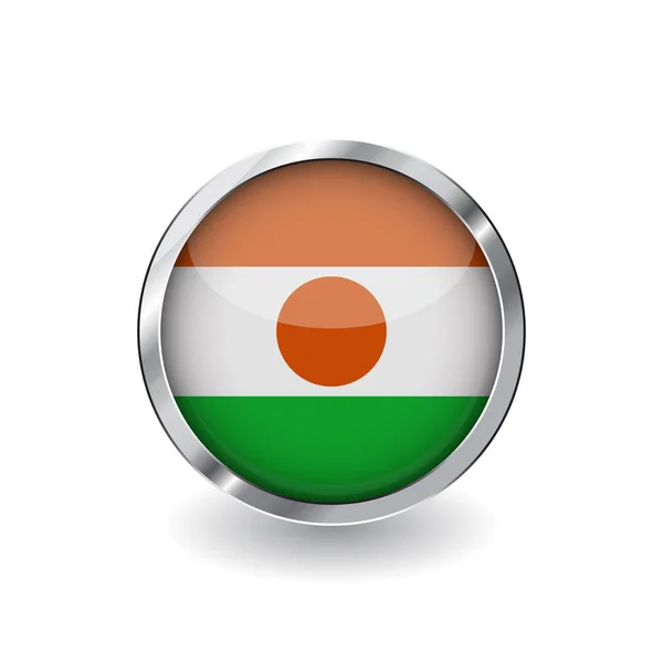 Bandeira Niger Botão Com Moldura Metal Sombra Ícone Vetorial Niger — Vetor de Stock