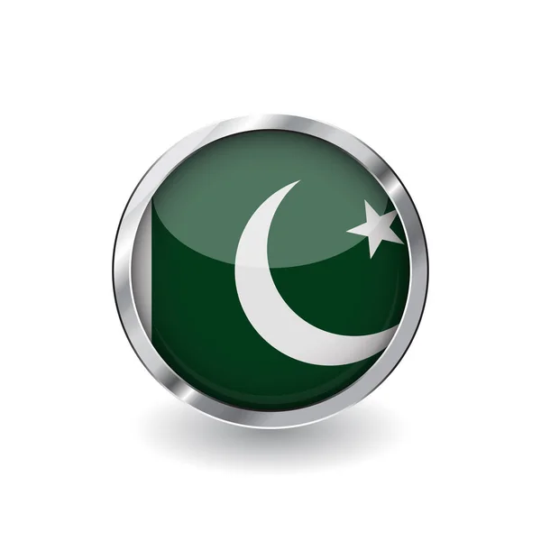 Bandera Pakistán Botón Con Marco Metal Sombra Pakistan Flag Vector — Archivo Imágenes Vectoriales