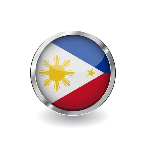 Drapeau Philippines Bouton Avec Cadre Métallique Ombre Philippines Drapeau Icône — Image vectorielle