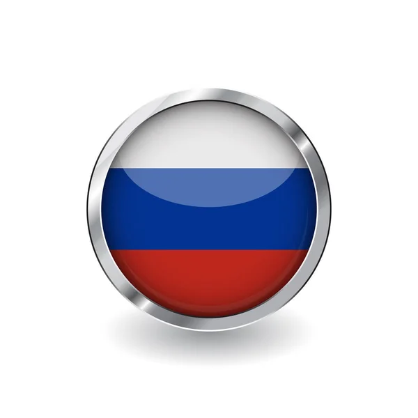 Vlag Van Rusland Knop Met Metalen Frame Schaduw Vlag Van — Stockvector
