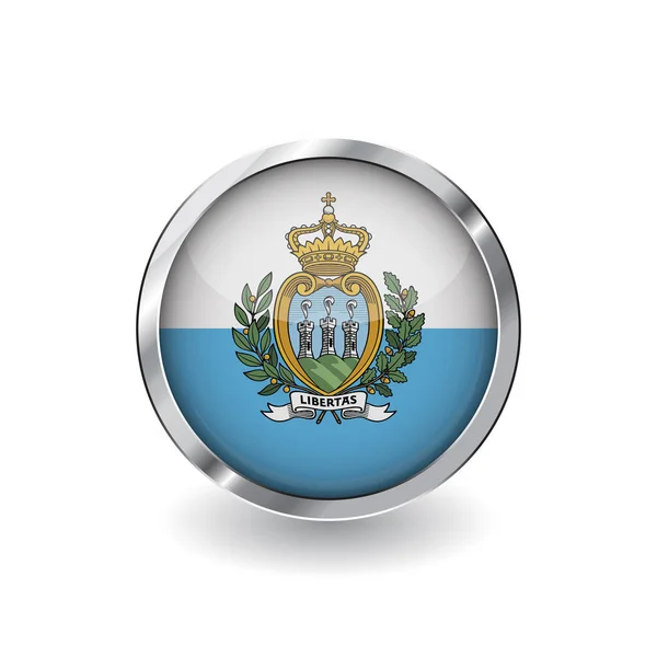Vlag Van San Marino Knop Met Metalen Frame Schaduw Vlag — Stockvector