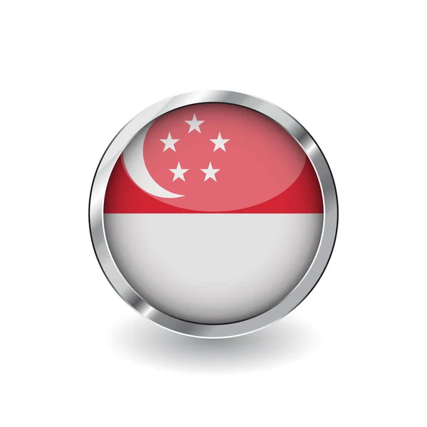 Vlajka Singapuru Tlačítko Kovovým Rámem Stín Vlajka Singapuru Vektorové Ikony — Stockový vektor