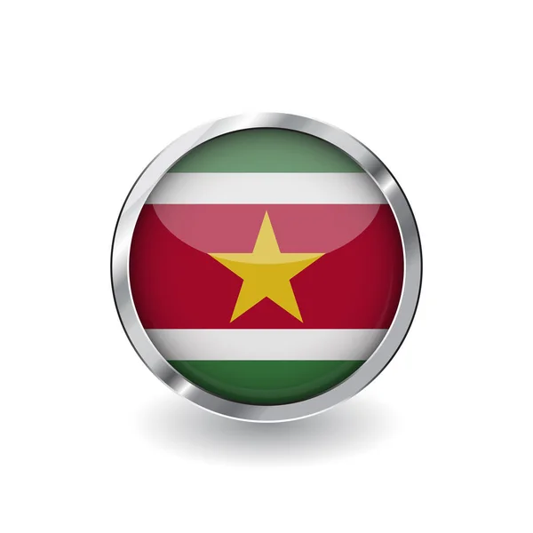 Vlajka Surinam Tlačítko Kovovým Rámem Stín Surinamská Vlajka Vektorové Ikony — Stockový vektor