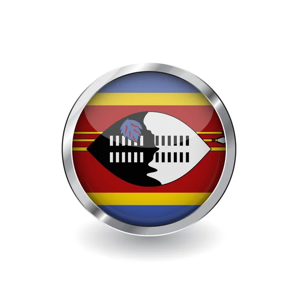 Bandeira Suazilândia Botão Com Moldura Metálica Sombra Swaziland Ícone Vetor —  Vetores de Stock