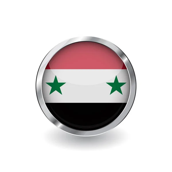 Bandera Siria Botón Con Marco Metal Sombra Syria Icono Del — Archivo Imágenes Vectoriales