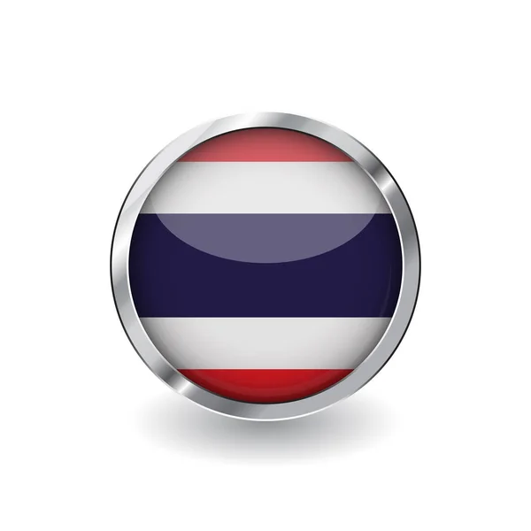 Flagge Von Thailand Knopf Mit Metallrahmen Und Schatten Thailändische Flagge — Stockvektor