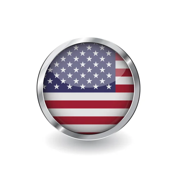 Vlag Van Verenigde Staten Van Amerika Knop Met Metalen Frame — Stockvector