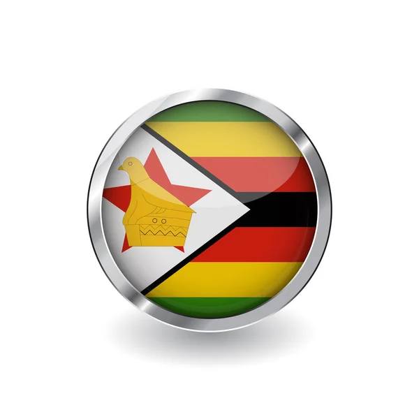 Bandeira Zimbabwe Botão Com Moldura Metal Sombra Ícone Vetor Bandeira —  Vetores de Stock