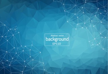 Geometrik Mavi Çokgen arka plan molekülü ve iletişim. Noktalarla birleştirilmiş çizgiler. Minimalizm geçmişi. Bilim, kimya, biyoloji, tıp, teknoloji kavramı.