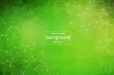 Soyut koyu yeşil poligonal alan arka plan noktalar ve çizgiler bağlanma. Geometrik poligonal arka plan molekül ve iletişim. Bilim, kimya, biyoloji, tıp, teknoloji kavramı.