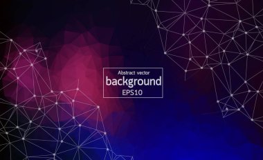 Soyut koyu mor kenarlı uzay arka plan noktalar ve çizgiler bağlanma. Geometrik poligonal arka plan molekül ve iletişim. Bilim, kimya, biyoloji, tıp, teknoloji kavramı.