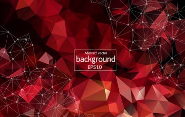 Soyut koyu kırmızı geometrik poligonal arka plan molekül ve iletişim. Bağlantılı çizgilerin noktalı. Bilim, kimya, biyoloji, tıp, teknoloji kavramı.