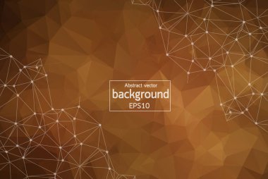 Soyut koyu kahverengi geometrik poligonal arka plan molekül ve iletişim. Bağlantılı çizgilerin noktalı. Bilim, kimya, biyoloji, tıp, teknoloji kavramı.
