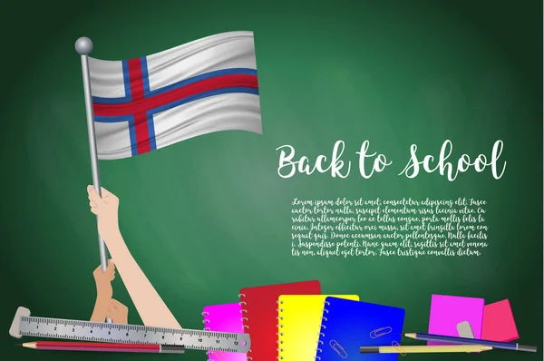 Vector Flag Faeroe Islands Black Chalkboard Background Education Background Hands — Stock Vector