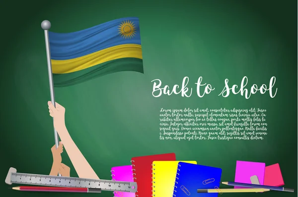Vector Flag Rwanda Black Chalkboard Background Education Background Hands Holding — Stock Vector