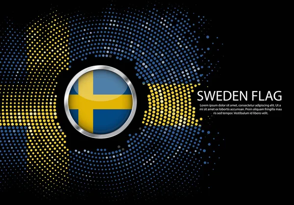 背景半色调渐变模板或带领霓虹灯在瑞典旗子圆点样式 现代足球杯为未来派背景与瑞典旗子圆金属圆 — 图库矢量图片