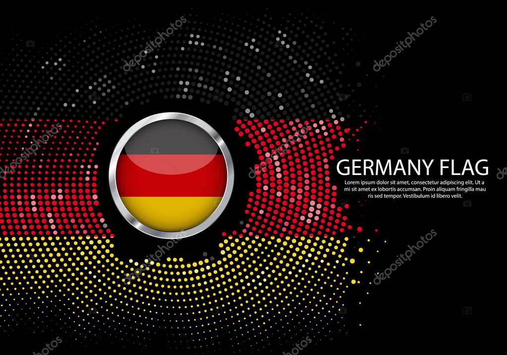 Background Halftone gradient template or LED neon Light on round Dots style of Germany flag.  Modern soccer cup for futuristic background with circle metallic round of Germany flag. Vector.