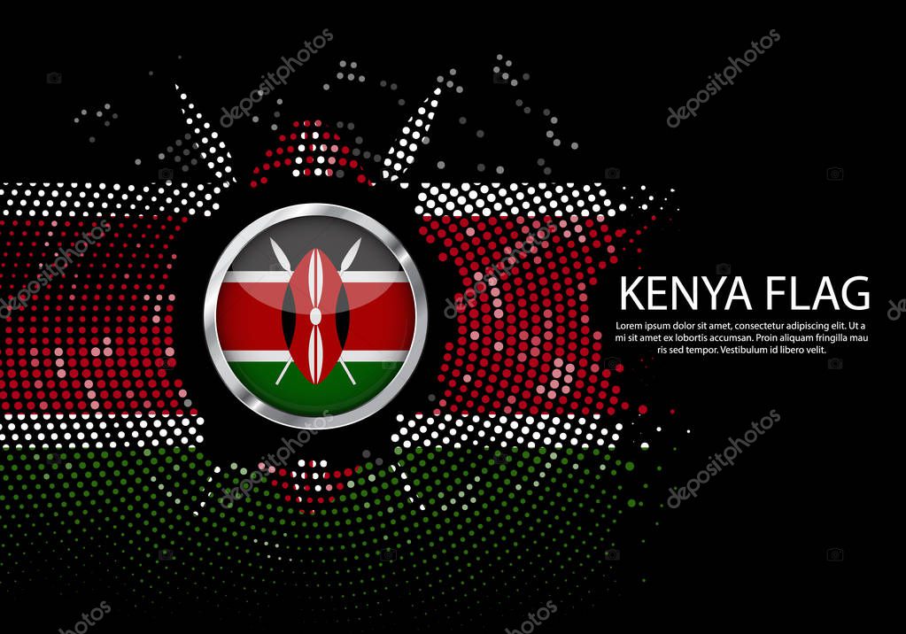 Background Halftone gradient template or LED neon Light on round Dots style of Kenya flag.  Modern soccer cup for futuristic background with circle metallic round of Kenya flag. Vector.