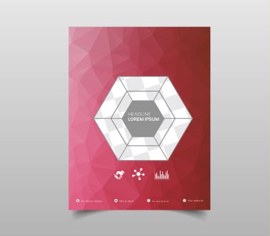 Kapak tasarım broşür şablonu düzeni, faaliyet raporu, dergi, el ilanı veya A4 kitapçık poligonal zemin üzerine mavi geometrik şekillerle. Vektör çizim.