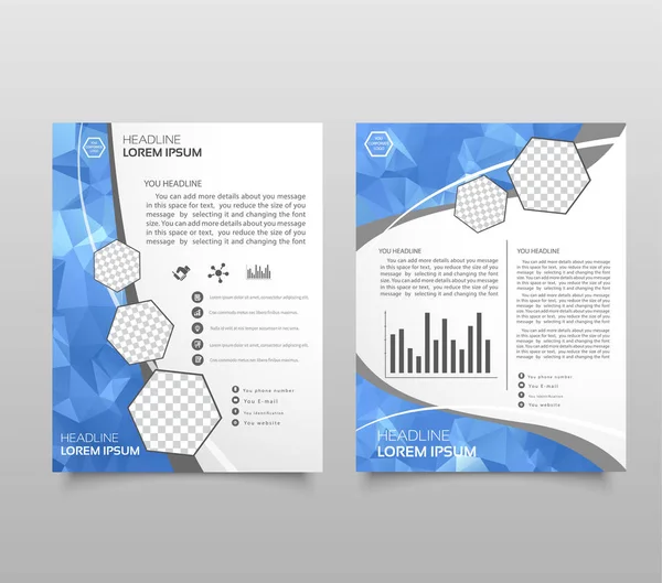 Φυλλάδιο Πρότυπο Διάταξη Ετήσια Έκθεση Περιοδικό Φυλλάδιο Μπλε Τρίγωνα Πολυγωνικού — Διανυσματικό Αρχείο