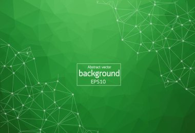 Geometrik Yeşil Poligonal arka plan molekülü ve iletişim. Noktalarla birleştirilmiş çizgiler. Minimalizm geçmişi. Bilim, kimya, biyoloji, tıp, teknoloji kavramı.